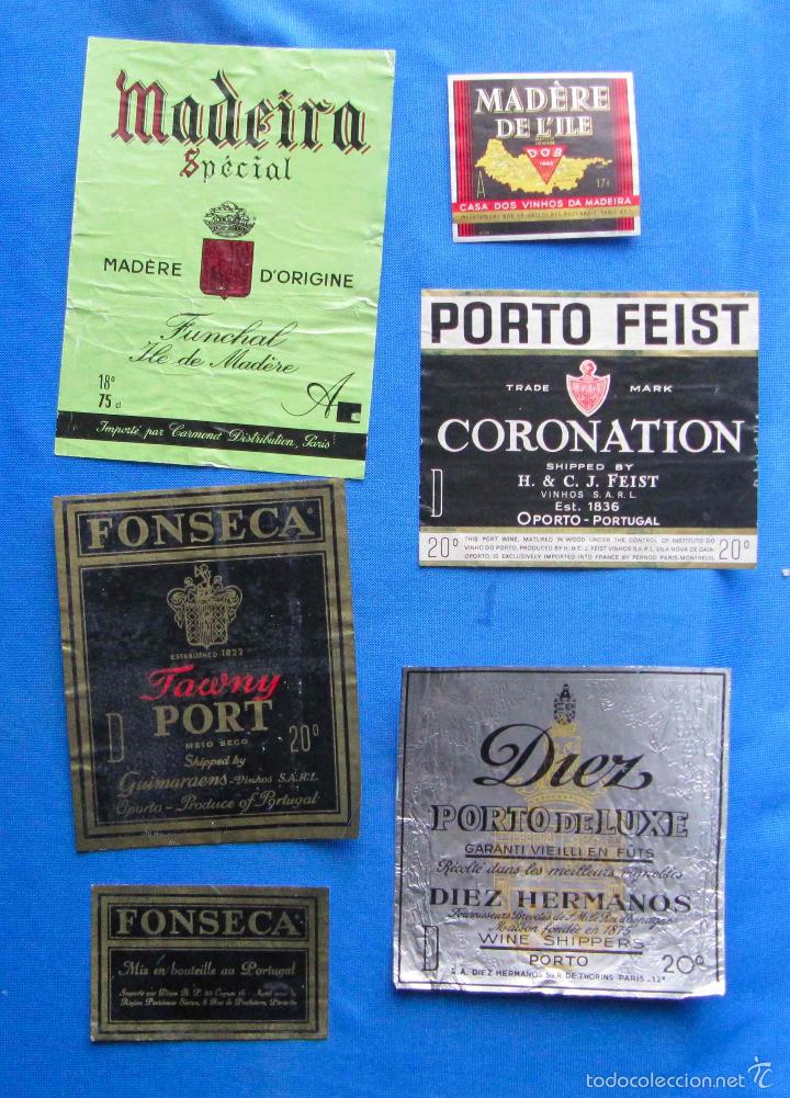 Etiquetas antiguas: 6 ETIQUETAS DE VINO OPORTO, MADEIRA. PORTUGAL, FRANCIA. A&Ntilde;OS 60