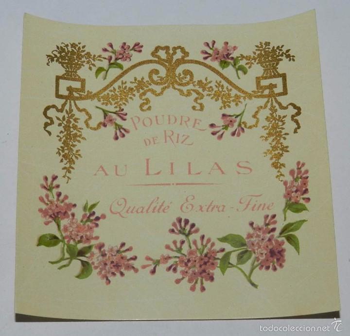 Etiquetas antiguas: Etiqueta de perfumeria POUDRE DE RIZ. AU LILAS, Modernista. Art nouveau perfum label, etiquette de p