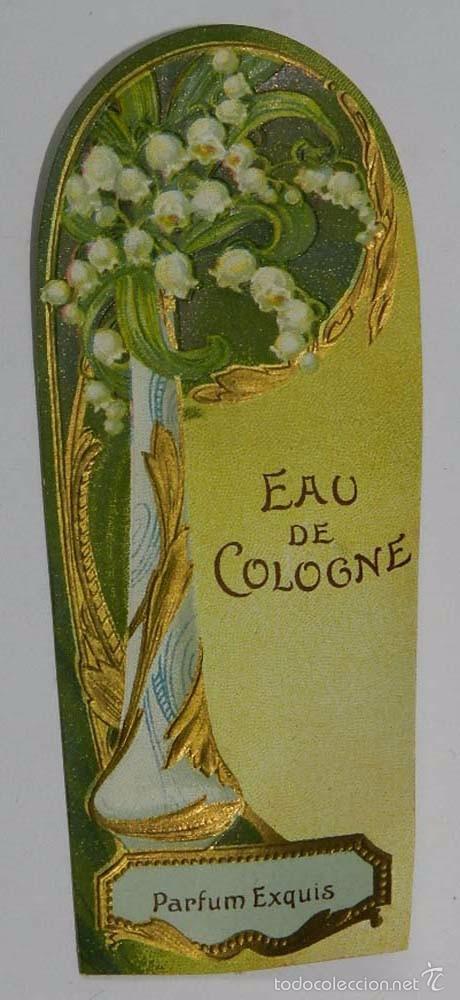 Etichette antiche: ETIQUETA MODERNISTA EAU DE COLOGNE, PARFUM EXQUIS, MIDE 10,7 X 4,5 CMS.