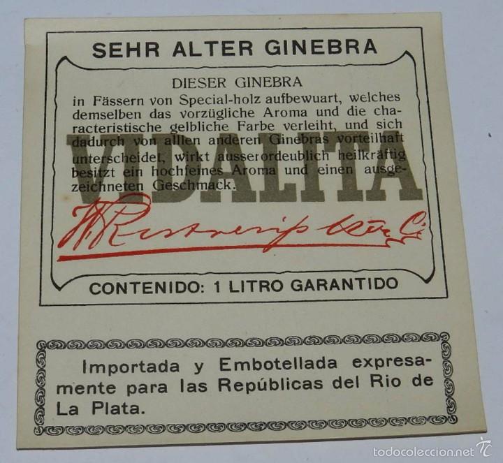Etiquetas antiguas: ETIQUETA VIDALITA, SEHR ALTER GINEBRA, IMPORTADA Y EMBOTELLADA PARA LAS REPUBLICAS DEL RIO DE LA PLA