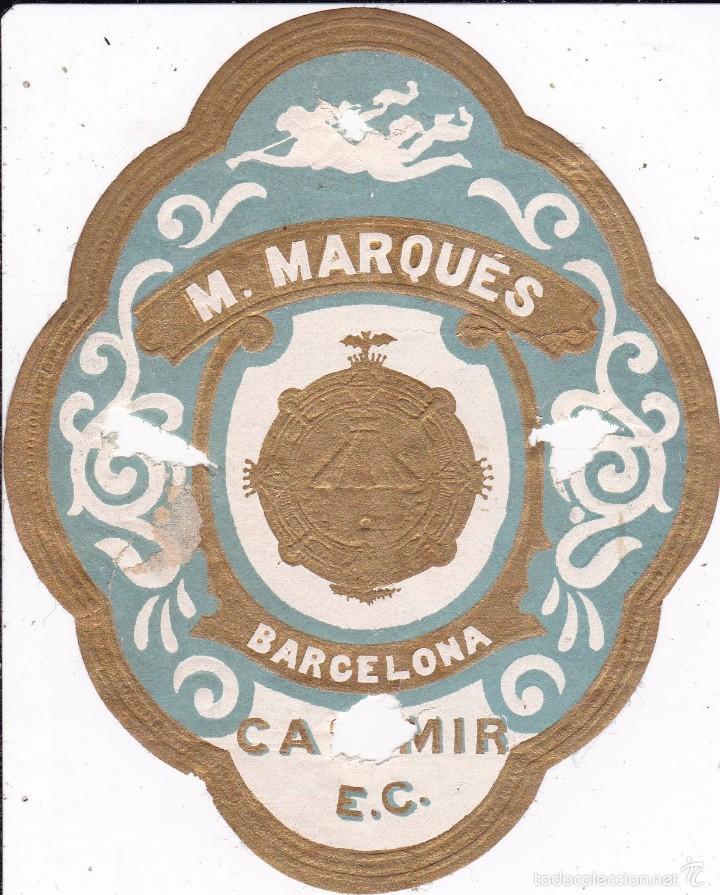 Etiquetas antiguas: M. Marqu&eacute;s Barcelona etiqueta principios siglo XX (4 trozos rotos ver foto)