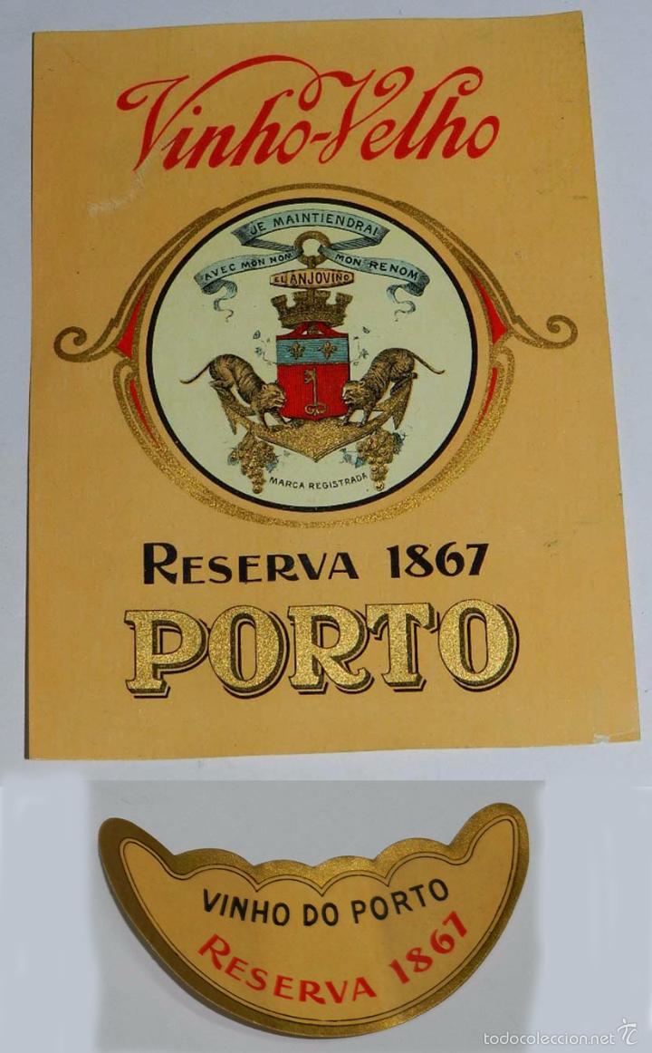 Etiquetas antiguas: ETIQUETAS VINO VELHO PORTO RESERVA 1867, EL ANJOVINO VINO - MODERNISTA PRINCIPIOS DE SIGLO A&Ntilde;OS 20 -