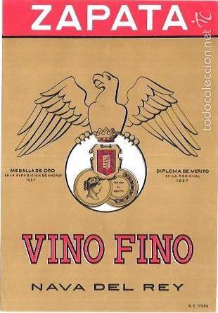 Old Labels: ETIQUETA DE VINO FINO ZAPATA. NAVA DEL REY.
