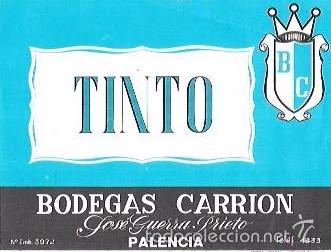 Alte Etiketten: ETIQUETA DE TINTO. BODEGAS CARRI&Oacute;N. JOS&Eacute; GUERRA PRIETO. PALENCIA.