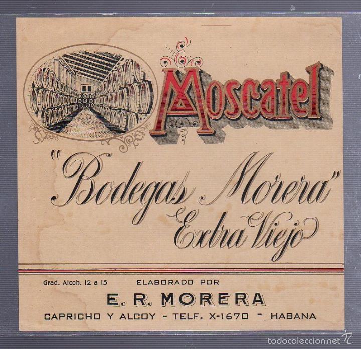 Alte Etiketten: ETIQUETA. MOSCATEL. BODEGAS MORERA EXTRA VIEJO. HABANA. 12 X 12CM