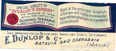 Alte Etiketten: ETIQUETA DE VINO. INVALID&acute;S SHERRY. GUTIERREZ HERMANOS. JEREZ. 13X5,5 CM