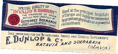 Alte Etiketten: ETIQUETA DE VINO. INVALID&acute;S SHERRY. GUTIERREZ HERMANOS. JEREZ. 13X5,5 CM