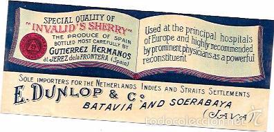Etichette antiche: ETIQUETA DE VINO. INVALID&acute;S SHERRY. GUTIERREZ HERMANOS. JEREZ. 13X5,5 CM