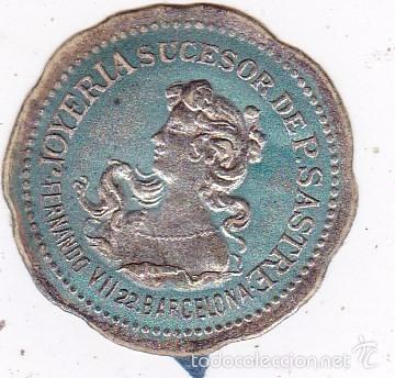 Etiquetas antiguas: Joyeria suc. Sastre Barcelona finales siglo XIX 2,5 ctms diametro