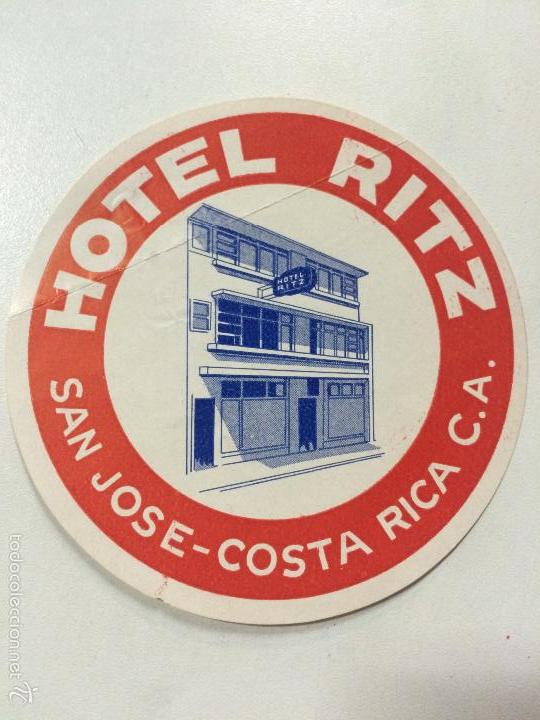 Etiquetas antiguas: ETIQUETA HOTEL RITZ, SAN JOSE, COSTA RICA , LUGGAGE LABEL.10,2 CM DIAMETRO.