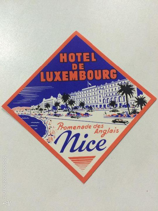 Etiquetas antiguas: ETIQUETA HOTEL DE LUXEMBOURG, NICE NIZA FRANCIA, LUGGAGE LABEL, MEDIDAS 11,5 X 11,5 CM