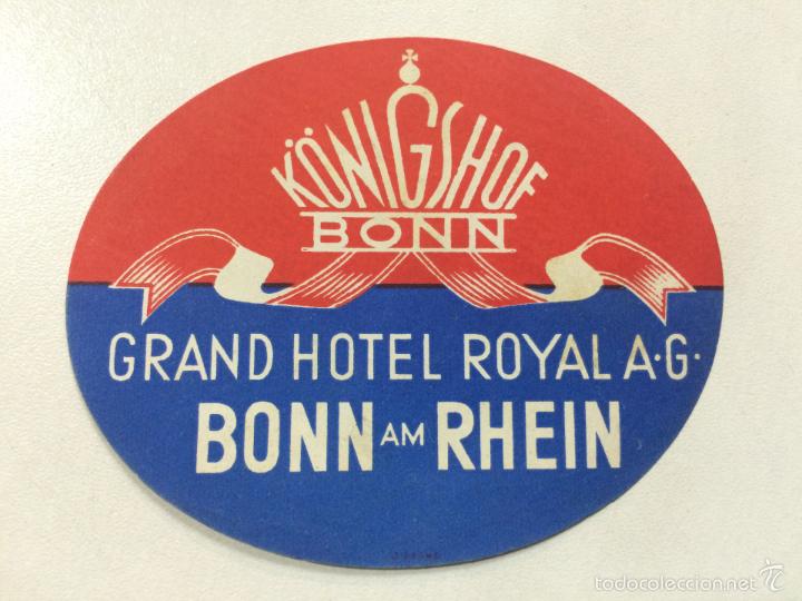 Etiquetas antiguas: ETIQUETA GRAND HOTEL ROYAL AG, BONN AM RHEIM ALEMANIA, LUGGAGE LABEL, MEDIDAS 9,5 X 7,7 CM.
