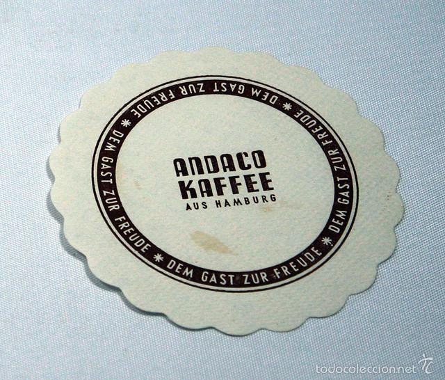 Etiquetas antiguas: RARO POSAVADOS ANDACO KAFFEE AUS HAMBURG, HAMBURGO 9 CM, MUY RARO