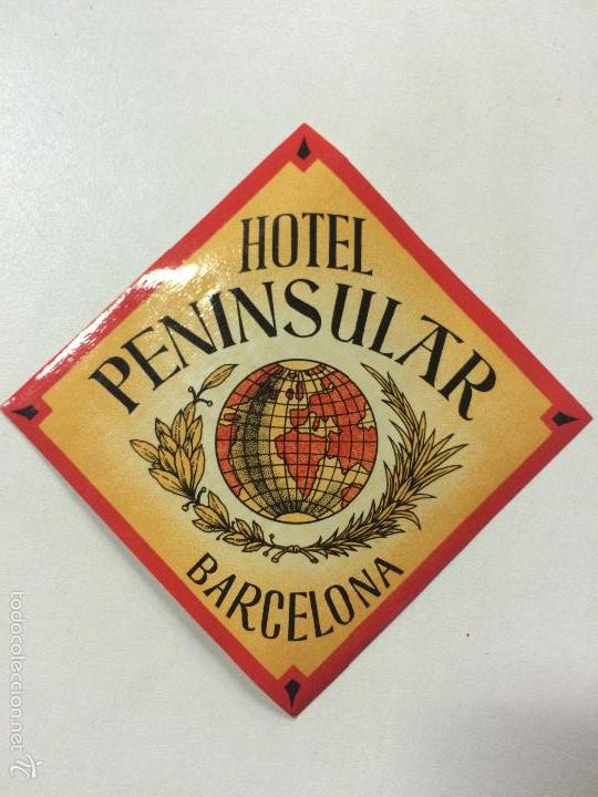 Etiquetas antiguas: ETIQUETA HOTEL PENINSULAR, BARCELONA CATALU&Ntilde;A ESPA&Ntilde;A, LUGGAGE LABEL, MEDIDAS 8,5 X 8,5 CM
