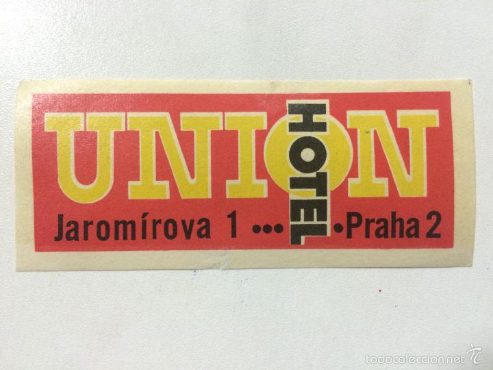 Etiquetas antiguas: ETIQUETA HOTEL UNION, PRAGA CHEQUIA , LUGGAGE LABEL, MEDIDAS 11 X 4,6 CM.