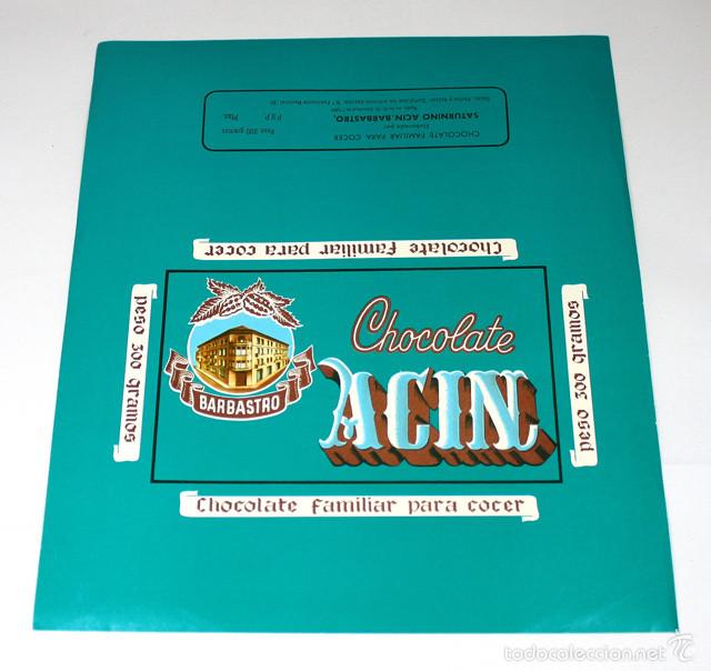 Etiquetas antiguas: ANTIGUA ENVUELTA DE CHOCOLATE ACIN (SATURNINO ACIN, BARBASTRO) A&Ntilde;OS 60, ENVOLTORIO ETIQUETA