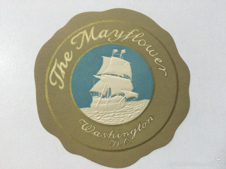 Etiquetas antiguas: ETIQUETA CON RELIEVE, HOTEL THE MAYFLOWER, WASHINGTON ESTADOS UNIDOS, LUGGAGE LABEL.