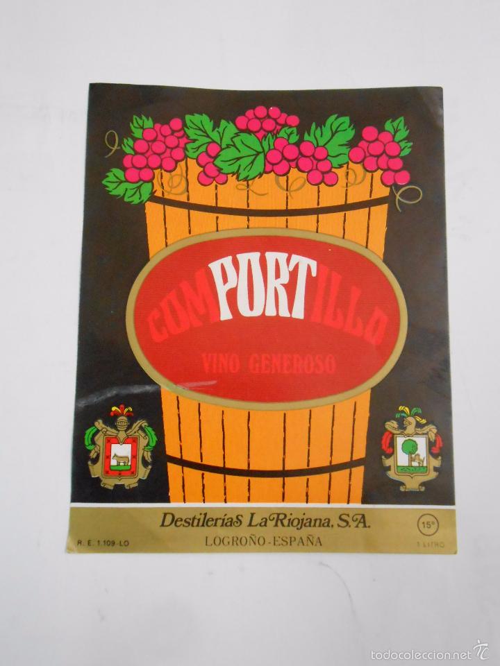 Etiquetas antiguas: ETIQUETA COMPORTILLO. VINO GENEROSO. DESTILERIAS LA RIOJANA. LOGRO&Ntilde;O. LA RIOJA. TDKP7