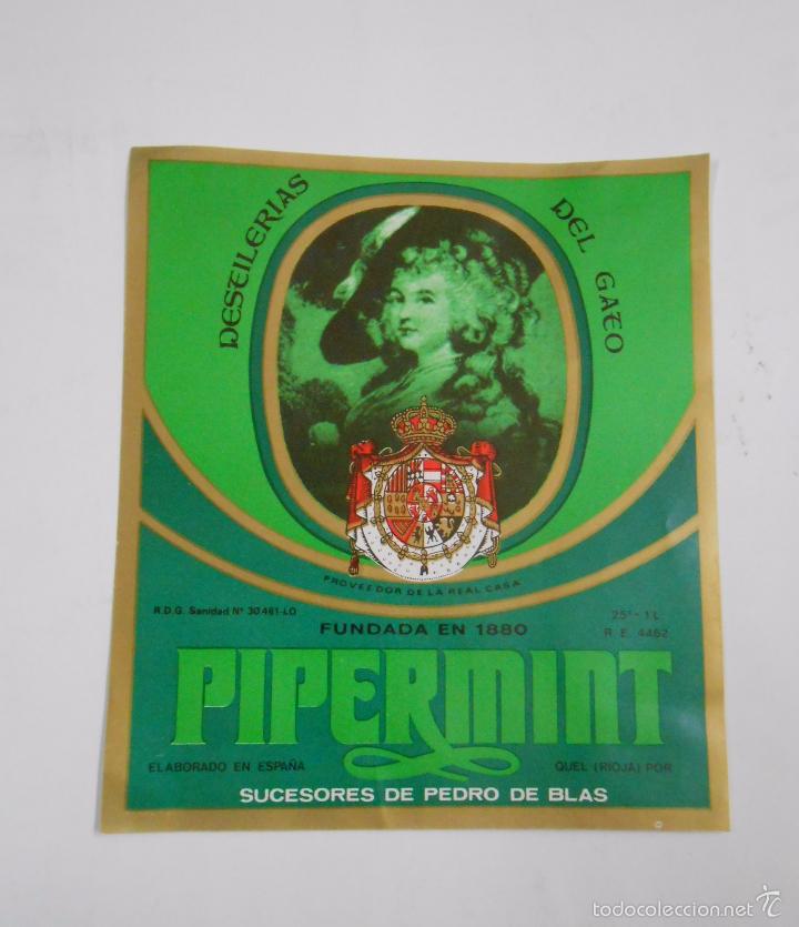 Etiquetas antiguas: ETIQUETA PIPERMINT. DESTILERIAS EL GATO. SUCESORES DE PEDRO DE BLAS. QUEL. LA RIOJA. TDKP7