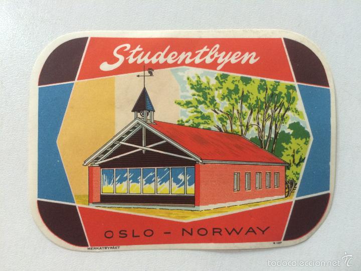 Etiquetas antiguas: ETIQUETA HOTEL STUDENTBYEN, OSLO NORUEGA, LUGGAGE LABEL.