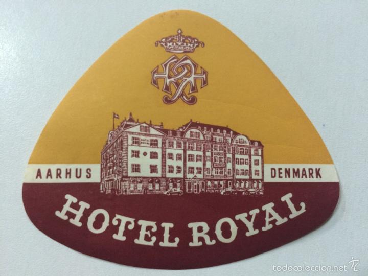 Etiquetas antiguas: ETIQUETA HOTEL ROYAL, AARHUS DINAMARCA, LUGGAGE LABEL, MEDIDAS 11 X 9,5 CM.