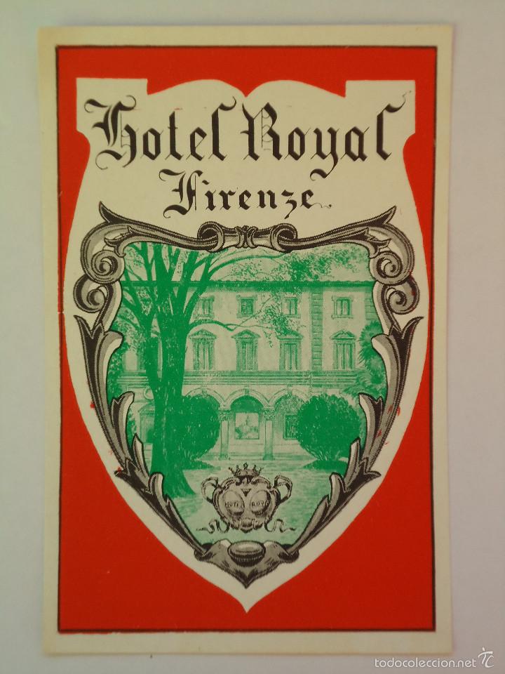 Etiquetas antiguas: ETIQUETA DE HOTEL ROYAL DE FIRENZE. FONDO ROJO
