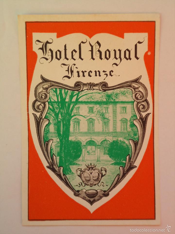Etiquetas antiguas: ETIQUETA DE HOTEL ROYAL DE FIRENZE. FONDO NARANJA