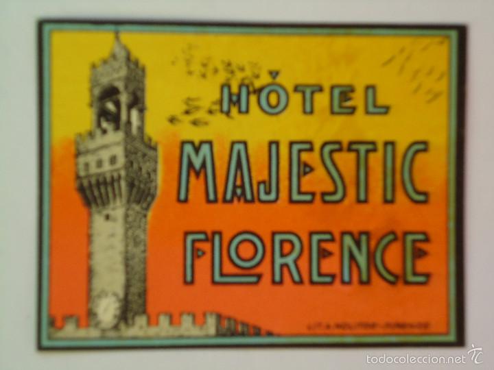 Etiquetas antiguas: ETIQUETA DE HOTEL MAJESTIC FLORENCE. TAMA&Ntilde;O PEQUE&Ntilde;O
