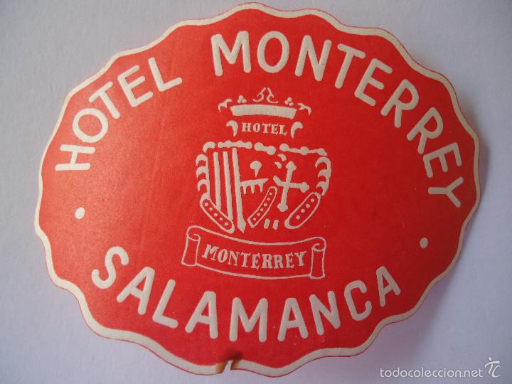 Etiquetas antiguas: ETIQUETA DE HOTEL MONTERREY DE SALAMANCA. COLOR ROJO