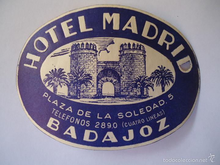 Etiquetas antiguas: ETIQUETA DE HOTEL MADRID DE BADAJOZ