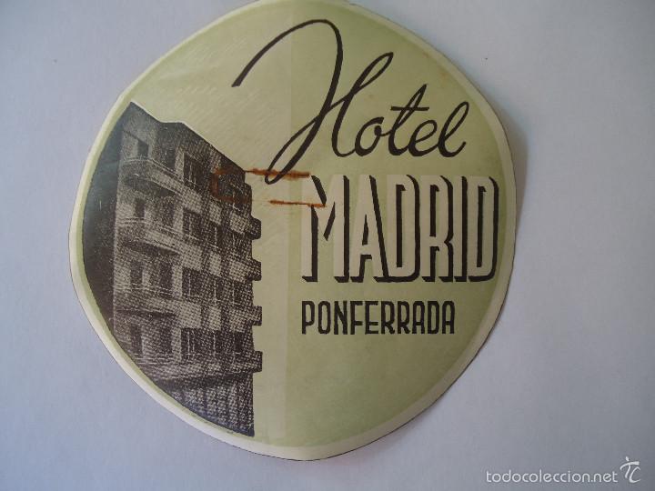 Etiquetas antiguas: ETIQUETA DE HOTEL MADRID DE PONFERRADA. FONDO VERDE