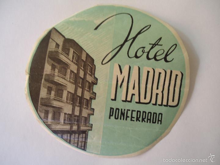 Etiquetas antiguas: ETIQUETA DE HOTEL MADRID DE PONFERRADA. FONDO AZUL