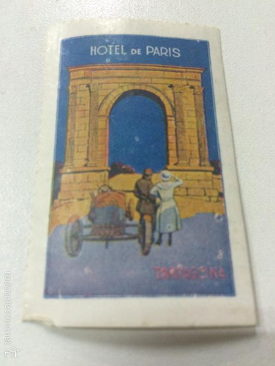 Etiquetas antiguas: ETIQUETA HOTEL DE PARIS, TARRAGONA, LUGGAGE LABEL, MEDIDAS 4 X 6,3 CM.