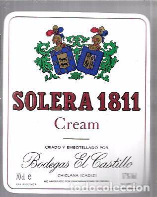 Alte Etiketten: ETIQUETA DE VINO CREAM SOLERA 1811. BODEGAS EL CASTILLO. CHICLANA.