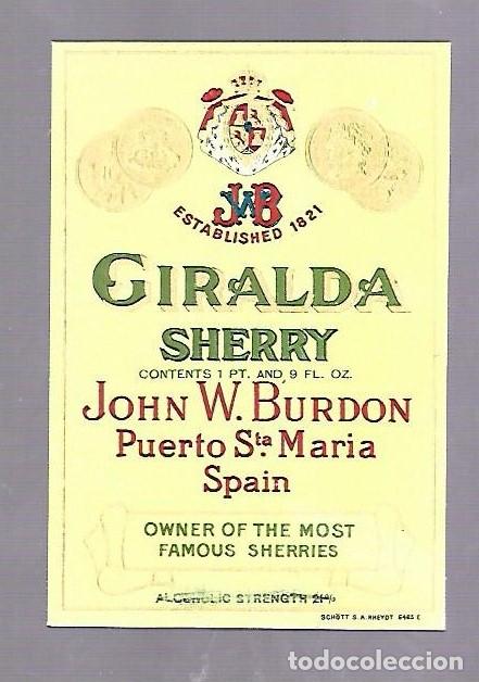 Alte Etiketten: COPIA DE ETIQUETA. GIRALDA SHERRY. JOHN W.BURDON. PUERTO DE SANTA MARIA