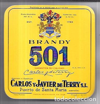 Etiquetas antiguas: ETIQUETA DE BRANDY 501. CARLOS Y JAVIER DE TERRY. PUERTO DE SANTA MARIA.