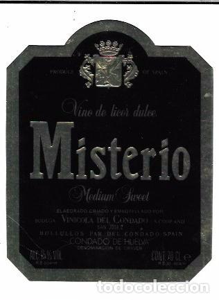 Alte Etiketten: ETIQUETA DE VINO DE LICOR DULCE. MISTERIO. MEDIUM SWEET. VINICOLA DEL CONDADO. HUELVA.