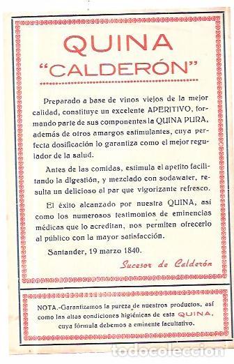 Etiquetas antiguas: ETIQUETA DE VINO QUINA CALDERON..