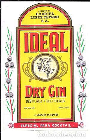 Alte Etiketten: ETIQUETA DE DRY GIN IDEAL. GABRIEL LOPEZ-CEPERO, S.A.