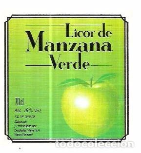 Old Labels: ETIQUETA DE LICOR DE MANZANA VERDE. DESTILER&Iacute;AS VIANA. NAVARRA.