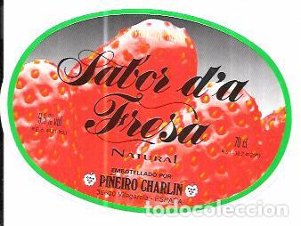 Old Labels: ETIQUETA SABOR D&acute;A FRESA NATURAL. PI&Ntilde;ERO CHARLIN. VILAGARCIA.