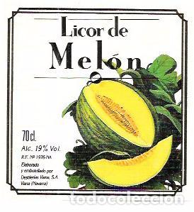 Old Labels: ETIQUETA DE LICOR DE MEL&Oacute;N. DESTILER&Iacute;AS VIANA. VIANA (NAVARRA)