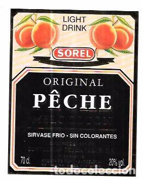 Old Labels: ETIQUETA DE ORIGINAL P&Ecirc;CHE MELOCOTON. SOREL. DESTILERIAS DEL MARESME. BARCELONA.