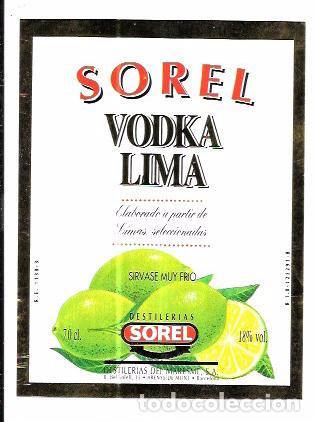 Old Labels: ETIQUETA DE VODKA LIMA. SOREL. DESTILERIAS DEL MARESME. ARENYS DE MUNT. BARCELONA