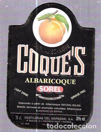 Old Labels: ETIQUETA DE COQUE&acute;S. ALBARICOQUE. ARENYS DE MUNT. BARCELONA