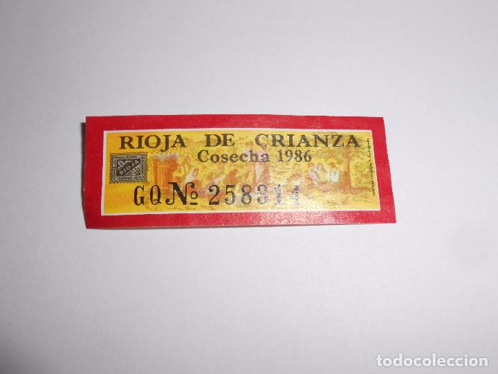 Etiquetas antiguas: ETIQUETA GARANTIA VINO DENOMINACION ORIGEN CALIFICADA RIOJA. CONSEJO REGULADOR COSECHA 1986. TDKP8