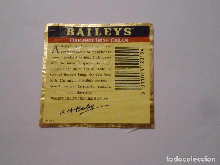 Etiquetas antiguas: CONTRA ETIQUETA CONTRAETIQUETA BOTELLA BAILEYS ORIGINAL IRISH CREAM A&Ntilde;OS 80. TDKP8