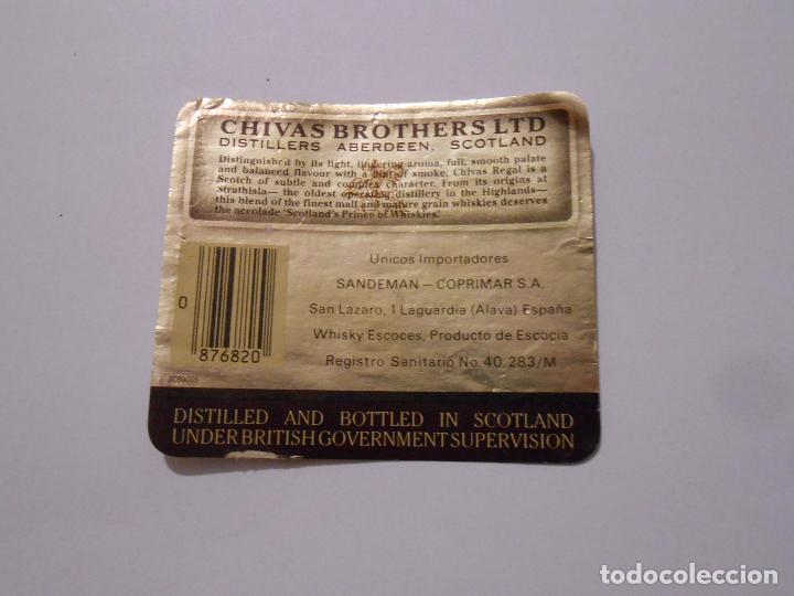 Etiquetas antiguas: CONTRA ETIQUETA CONTRAETIQUETA BOTELLA CHIVAS BROTHERS LTD. ABERDEEN SCOTLAND. A&Ntilde;OS 80. TDKP8