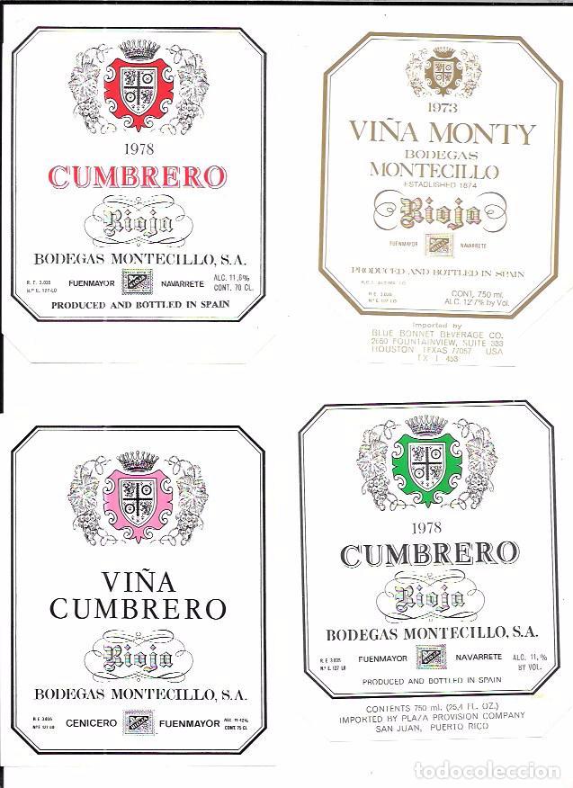 Etiquetas antiguas: LOTE DE 20 ETIQUETAS DIFERENTES DE BODEGAS MONTECILLO. - Foto 1