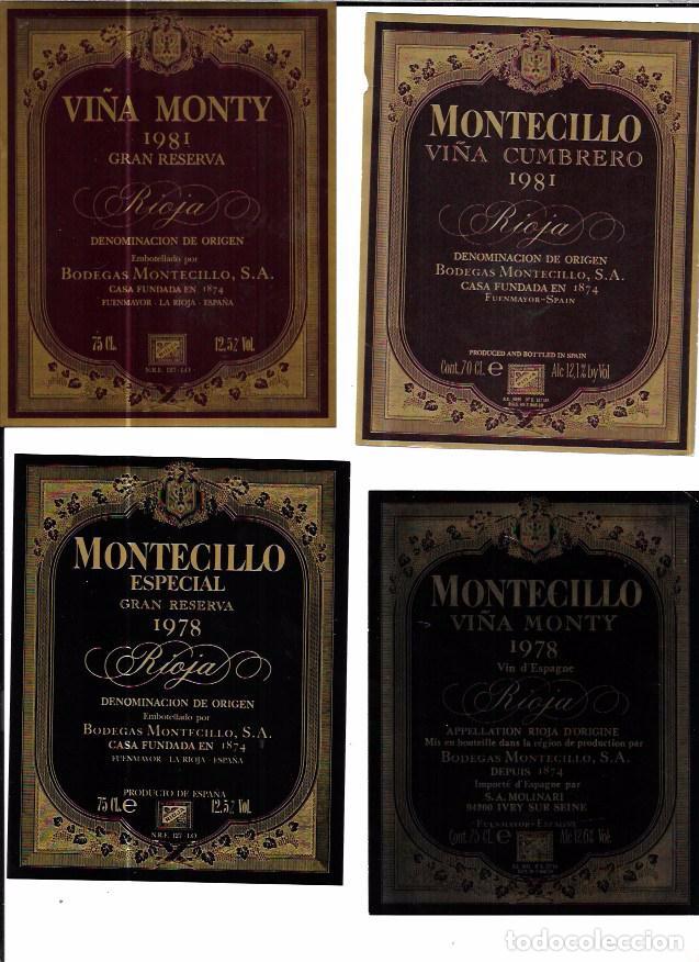 Etiquetas antiguas: LOTE DE 20 ETIQUETAS DIFERENTES DE BODEGAS MONTECILLO. - Foto 4